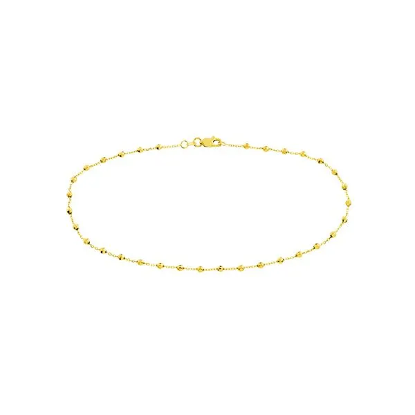 Sterling Silver Gold Plated Cable Chain Anklet with Bead Stations Blocher Jewelers Ellwood City, PA