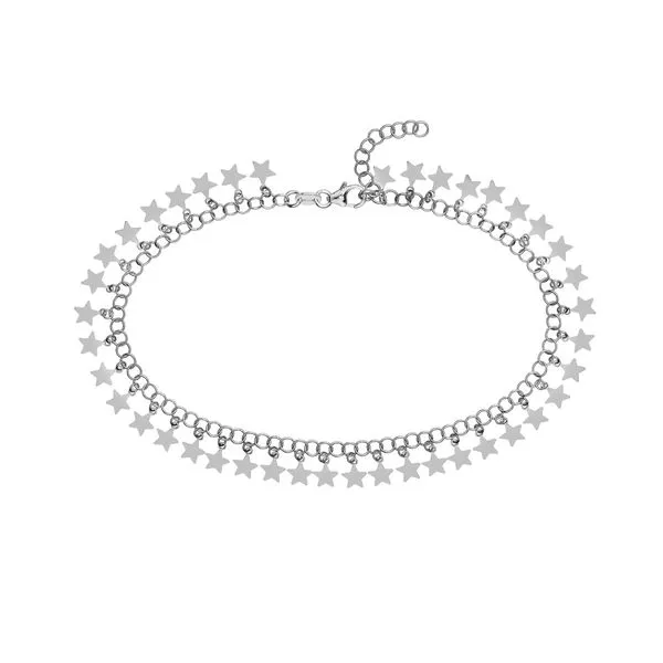 Sterling Silver Round Link Hanging Stars Anklet Blocher Jewelers Ellwood City, PA
