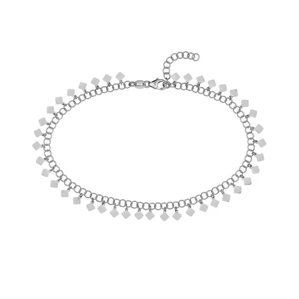 Sterling Silver Round Link Hanging Rhombus Anklet Blocher Jewelers Ellwood City, PA