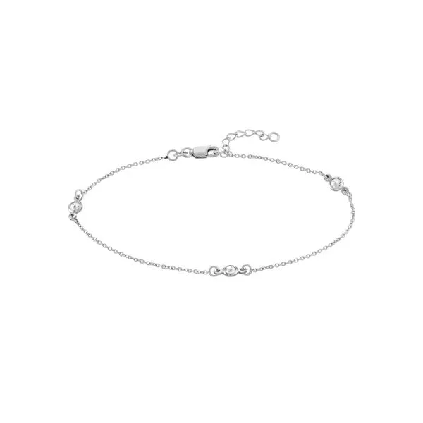 Sterling Silver CZ Illusion Stations on Chain Anklet Blocher Jewelers Ellwood City, PA