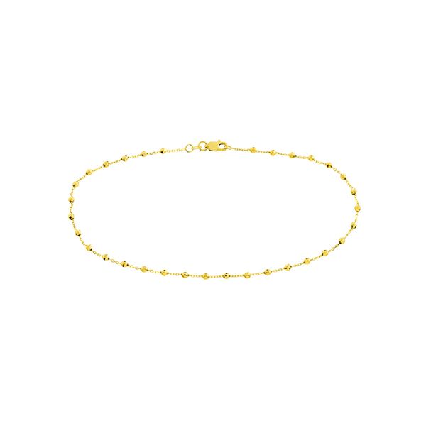 Sterling Silver Gold Plated Cable Chain Anklet with 2.5mm D/C Bead Stations 10