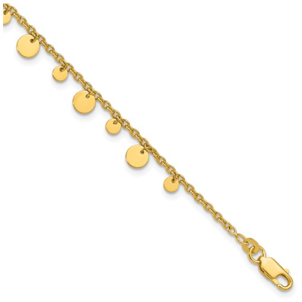 Sterling Silver Gold-tone Circle Disc 9 inch Plus 1 inch Extender - Total 10 inch Anklet Image 2 Blocher Jewelers Ellwood City, PA