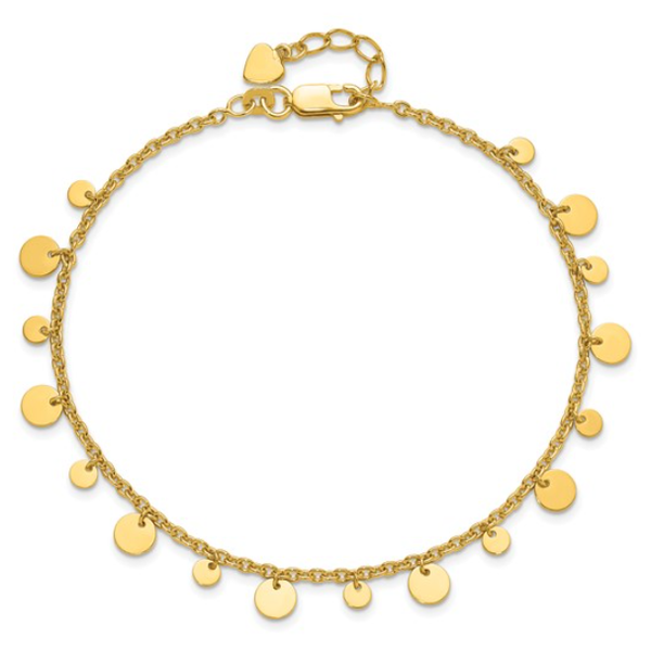 Sterling Silver Gold-tone Circle Disc 9 inch Plus 1 inch Extender - Total 10 inch Anklet Blocher Jewelers Ellwood City, PA