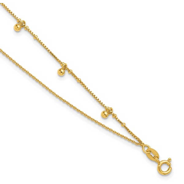 Sterling Silver Gold-tone Beaded 2-Strand 9 inch Plus 1 inch Extender - Total 10 inch Anklet Image 2 Blocher Jewelers Ellwood City, PA