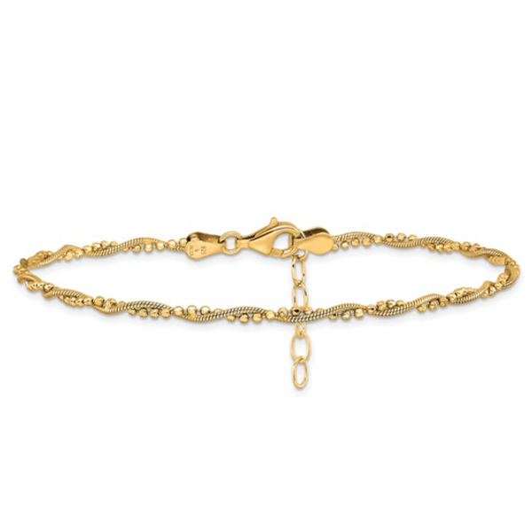 Sterling Silver Gold-plated Twist 9 inch Plus 1 inch Extender - Total 10 inch Anklet Blocher Jewelers Ellwood City, PA