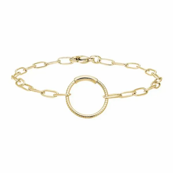 Gold-Plated Paperclip Bracelet with Circle Station Blocher Jewelers Ellwood City, PA