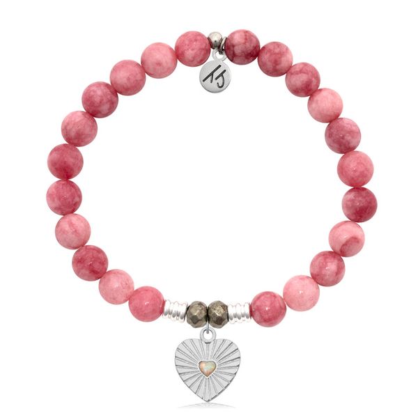 Pink Jade Stone Bracelet with Heart Opal Sterling Silver Charm Blocher Jewelers Ellwood City, PA