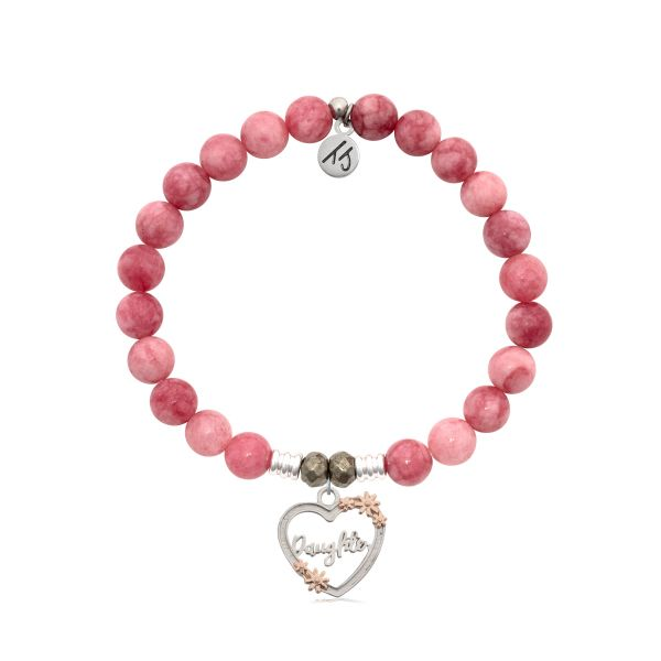 Pink Jade Stone Bracelet with Heart Daughter Sterling Silver Charm Blocher Jewelers Ellwood City, PA