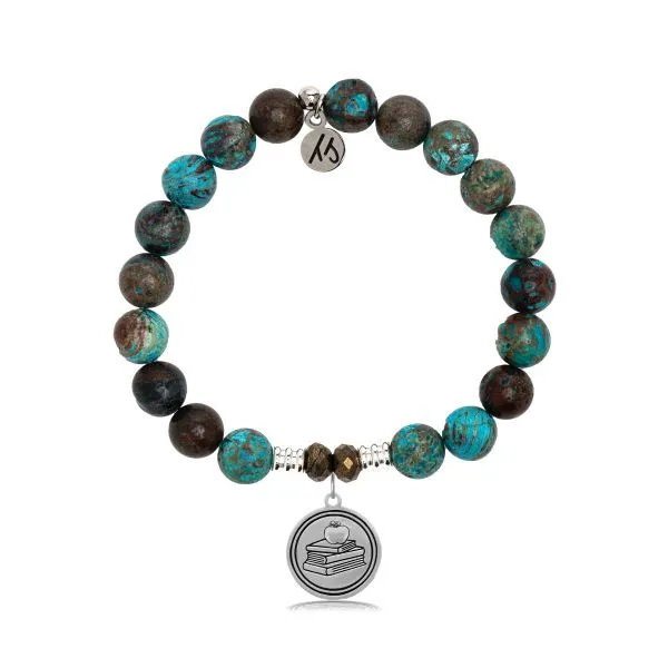 Autumn Jasper Bracelet with Sterling Silver Teacher Charm Blocher Jewelers Ellwood City, PA