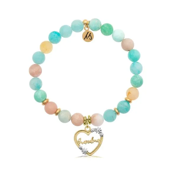 Multi Amazonite Gemstone Bracelet with Yellow Silver 