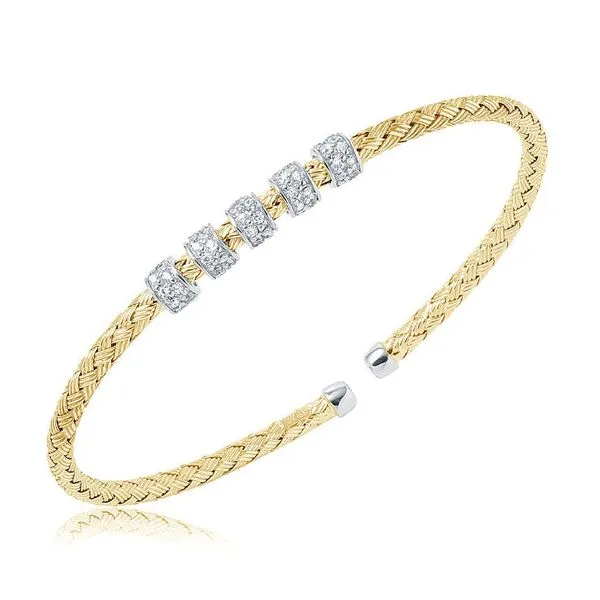 Two-Tone Sterling Silver Mesh Cuff with CZ Blocher Jewelers Ellwood City, PA