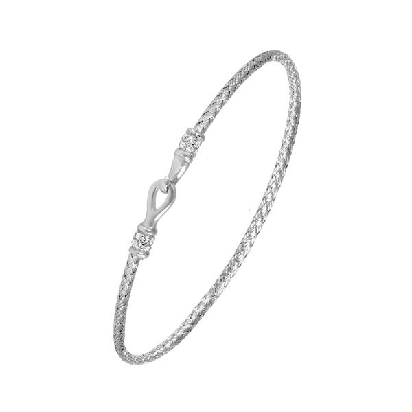 Sterling Silver 2mm Mesh Bangle with CZ, Rhodium Finish Blocher Jewelers Ellwood City, PA