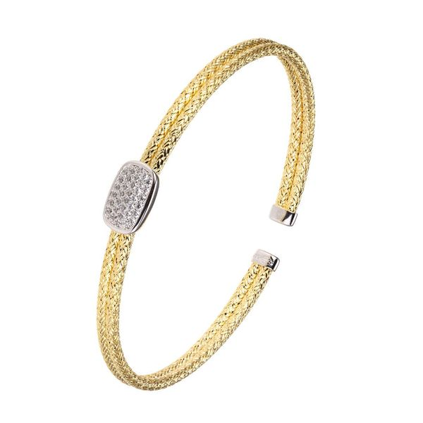 Gold Finish Double Mesh Cuff with CZ Blocher Jewelers Ellwood City, PA