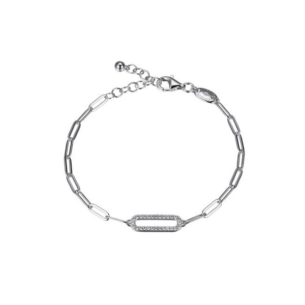 Sterling Silver Paperclip Bracelet with CZ Link Blocher Jewelers Ellwood City, PA