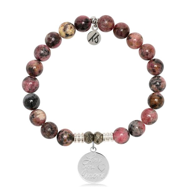 Pink Rhodonite Gemstone Bracelet with "Love You More" Sterling Silver Charm Blocher Jewelers Ellwood City, PA