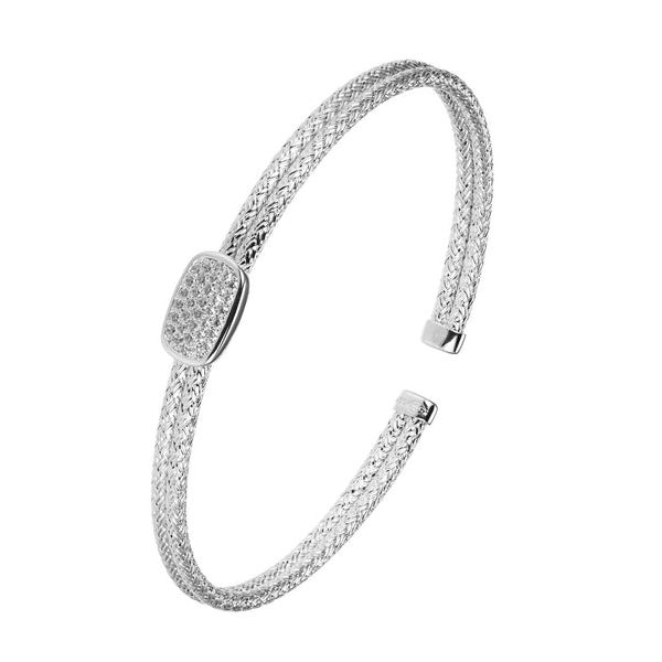 Sterling Silver Double Mesh Cuff with CZ Blocher Jewelers Ellwood City, PA