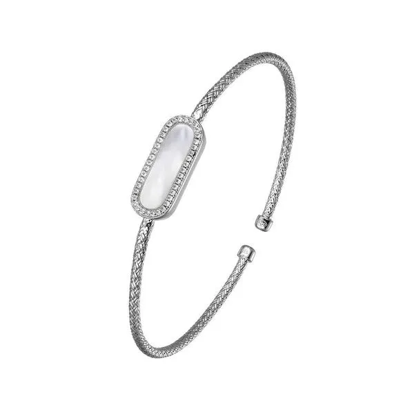Sterling Silver Mesh Cuff with White Mother of Pearl and CZ Blocher Jewelers Ellwood City, PA