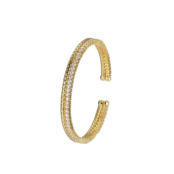 Sterling Silver New Mesh 2 Cubic Zirconia Layered Cuff Bracelet Yellow Finish Blocher Jewelers Ellwood City, PA