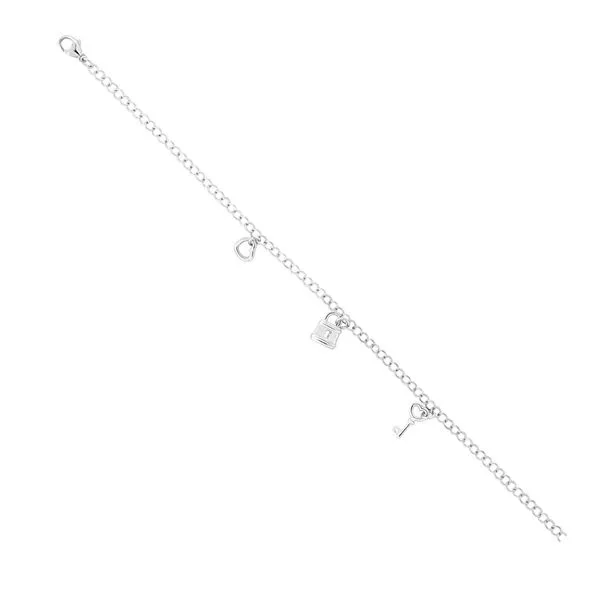 Sterling Silver Cable Chain Anklet With Dangling Heart, Lock And Key Blocher Jewelers Ellwood City, PA