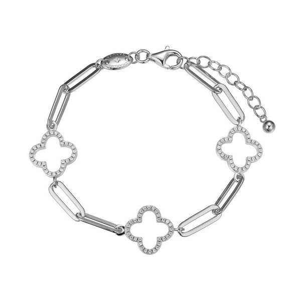 Sterling Silver Paperclip Chain Bracelet with CZ Clover Stations Blocher Jewelers Ellwood City, PA