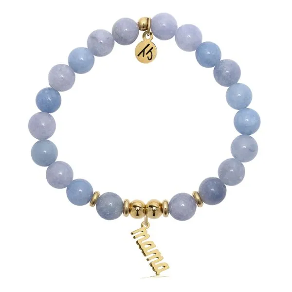 Sky Blue Jade Bracelet with Gold Plated Mama Charm Blocher Jewelers Ellwood City, PA