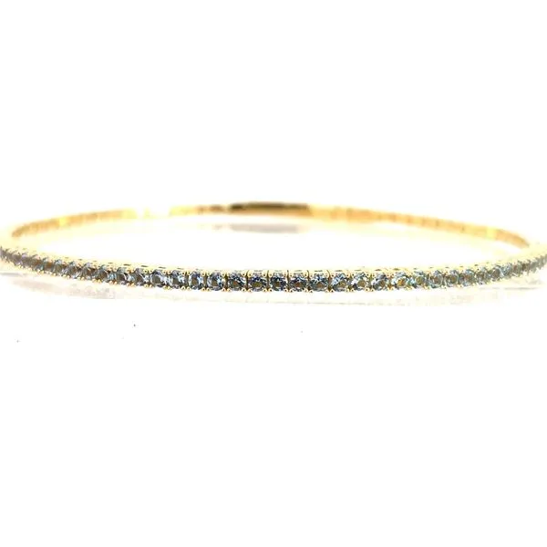 Sterling Silver Flexible 1 Row March Birthstone Tennis Bracelet, Simulated Aquamarine 1.75mm, Gold Vermeil Finish Blocher Jewelers Ellwood City, PA
