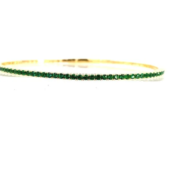 Sterling Silver Flexible 1 Row May Birthstone Tennis Bracelet, Simulated Emerald 1.75mm, Gold Vermeil Finish Blocher Jewelers Ellwood City, PA