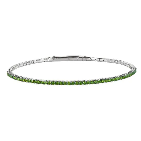 Sterling Silver Flexible 1 Row August Birthstone Tennis Bracelet with Simulated Peridot Blocher Jewelers Ellwood City, PA