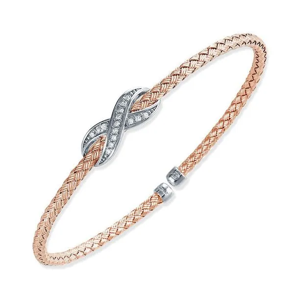 Two-Tone Sterling Silver Mesh Cuff with CZ Blocher Jewelers Ellwood City, PA