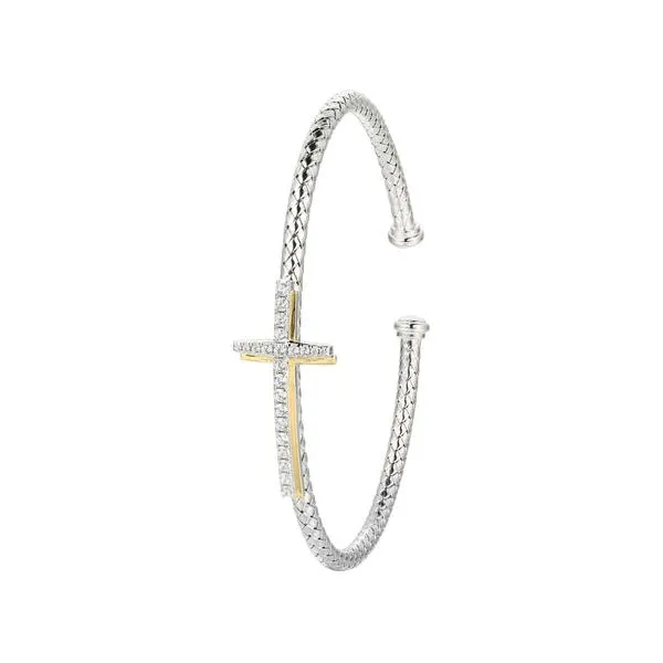 Two-Tone Sterling Silver Cubic Zirconia Cross Mesh Cuff Blocher Jewelers Ellwood City, PA