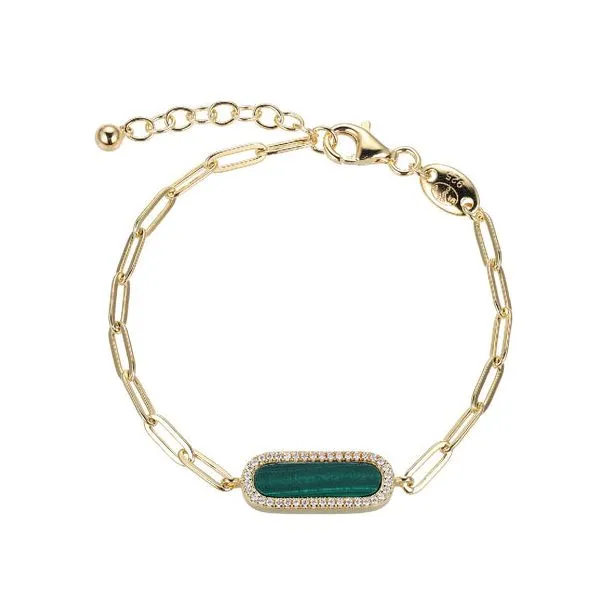 Yellow Plated Sterling Silver Bracelet made with Paperclip Chain and Malachite and CZ Blocher Jewelers Ellwood City, PA