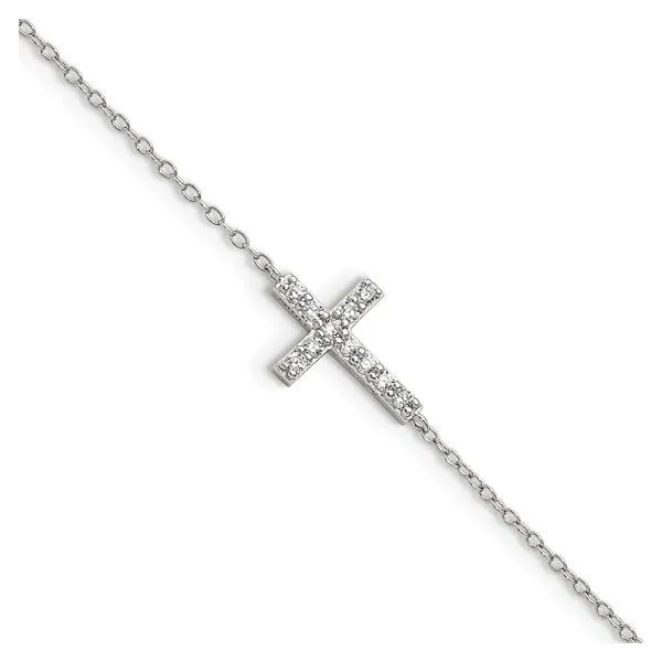 Sterling Silver Bracelet with CZ Sideways Cross Blocher Jewelers Ellwood City, PA