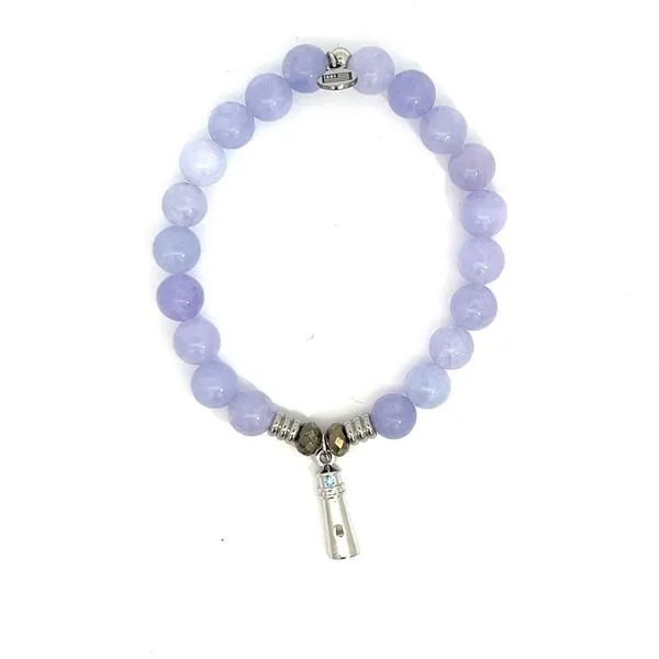 Sky Blue Jade Gemstone Bracelet with Sterling Silver Lighthouse Charm Blocher Jewelers Ellwood City, PA