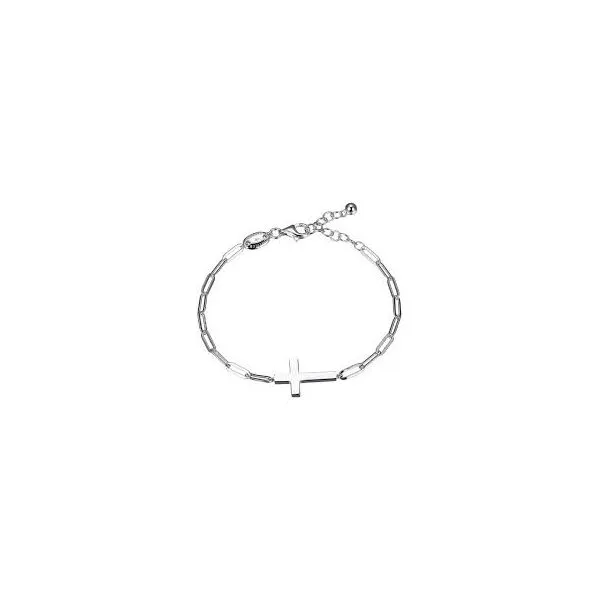 Sterling Silver Bracelet Made with Paperclip Chain and Cross Blocher Jewelers Ellwood City, PA