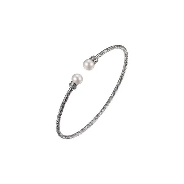 Sterling Silver Mesh Cuff with Pearl and CZ Blocher Jewelers Ellwood City, PA
