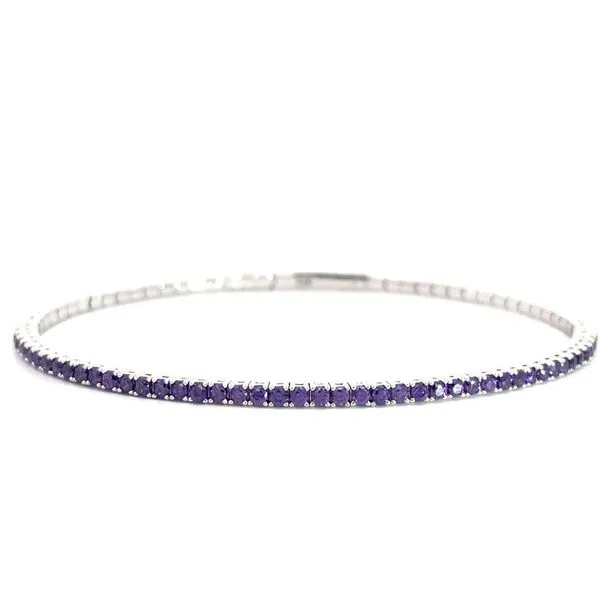 Sterling Silver Flexible 1 Row February Birthstone Tennis Bracelet with Simulated Amethyst Blocher Jewelers Ellwood City, PA