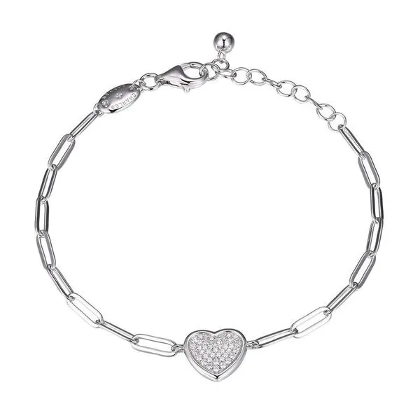 Sterling Silver Bracelet with Paperclip Chain and Pave CZ Heart Blocher Jewelers Ellwood City, PA