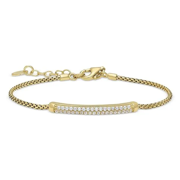 Gold Finish Sterling Silver Micropave Bracelet With Two Rows Of Simulated Diamonds On 7
