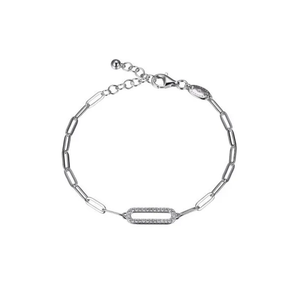 Sterling Silver Bracelet made with Paperclip Chain and CZ Link Blocher Jewelers Ellwood City, PA