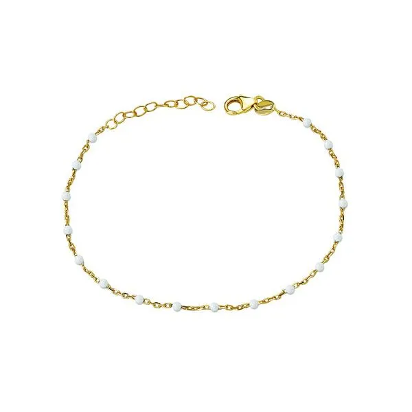 Gold-Plated Sterling Silver White Enamel Station Bracelet Blocher Jewelers Ellwood City, PA