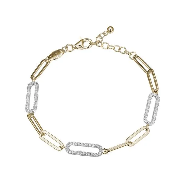 Two-Tone Sterling Silver Bracelet with CZ Link Stations Blocher Jewelers Ellwood City, PA