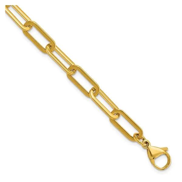 Stainless Steel Gold Plated Elongated Paperclip Chain Bracelet 7.75