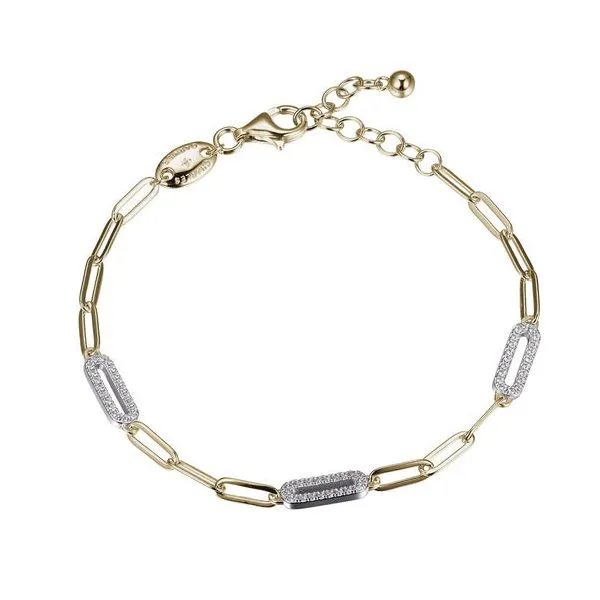 Two-Tone Sterling Silver Paperclip Chain Bracelet with CZ Link Stations Blocher Jewelers Ellwood City, PA