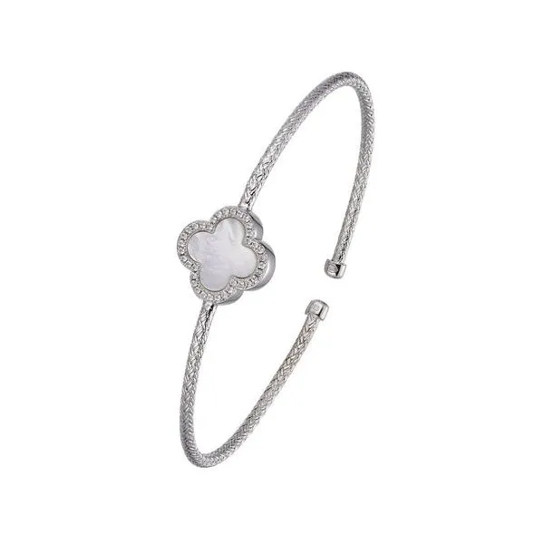 Sterling Silver Mesh Cuff with White Mother of Pearl and CZ Blocher Jewelers Ellwood City, PA