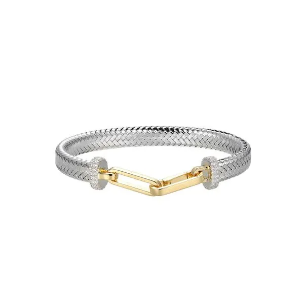 Two-Tone Sterling Silver Mesh with Link Cubic Zirconia Bracelet Blocher Jewelers Ellwood City, PA