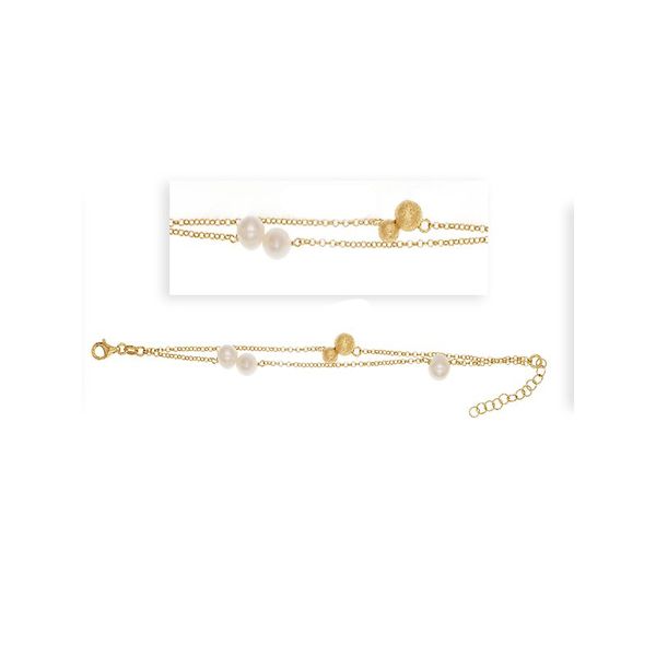Gold-Plated Sterling Silver Beaded Station Bracelet with Freshwater Pearls 6