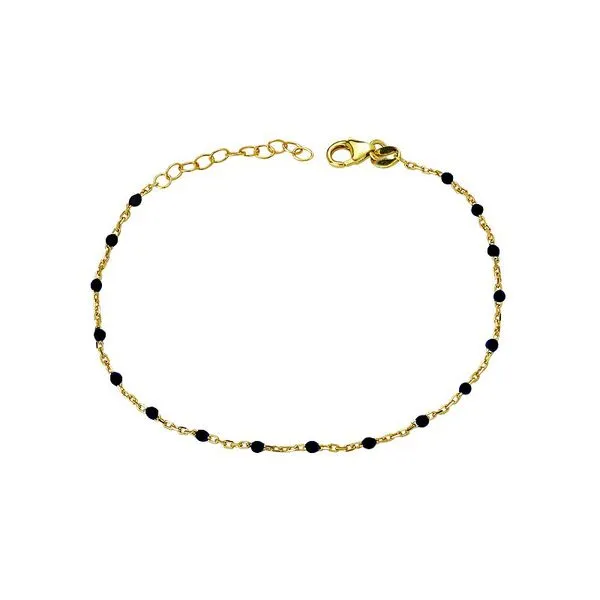 Gold-Plated Sterling Silver Black Enamel Station Bracelet 7