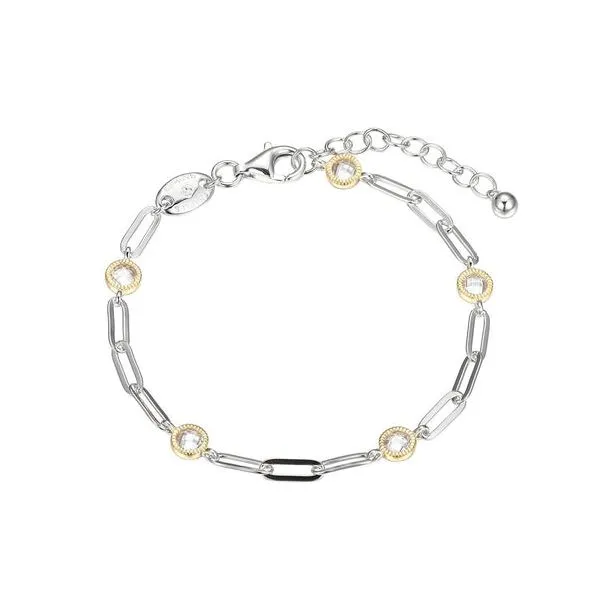 Sterling Silver Bracelet made with Paperclip Chain and 5 CZ Stations Yellow Gold Finish Blocher Jewelers Ellwood City, PA