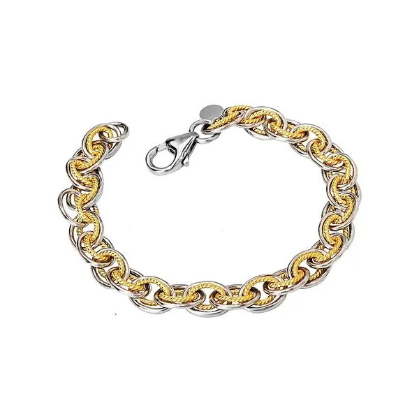 Two-Tone Sterling Silver Double Link Bracelet with Rope Accents 7.5