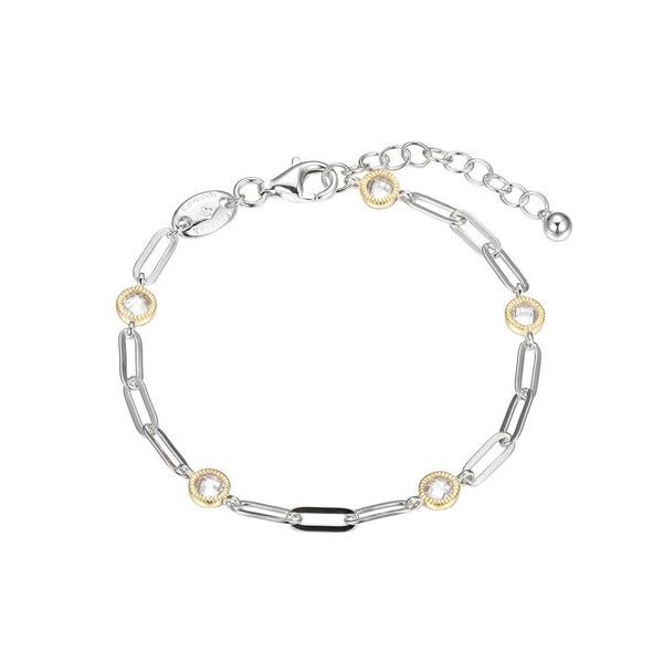 Sterling Silver Bracelet made with Paperclip Chain and 5 CZ Stations Yellow Gold Finish Blocher Jewelers Ellwood City, PA